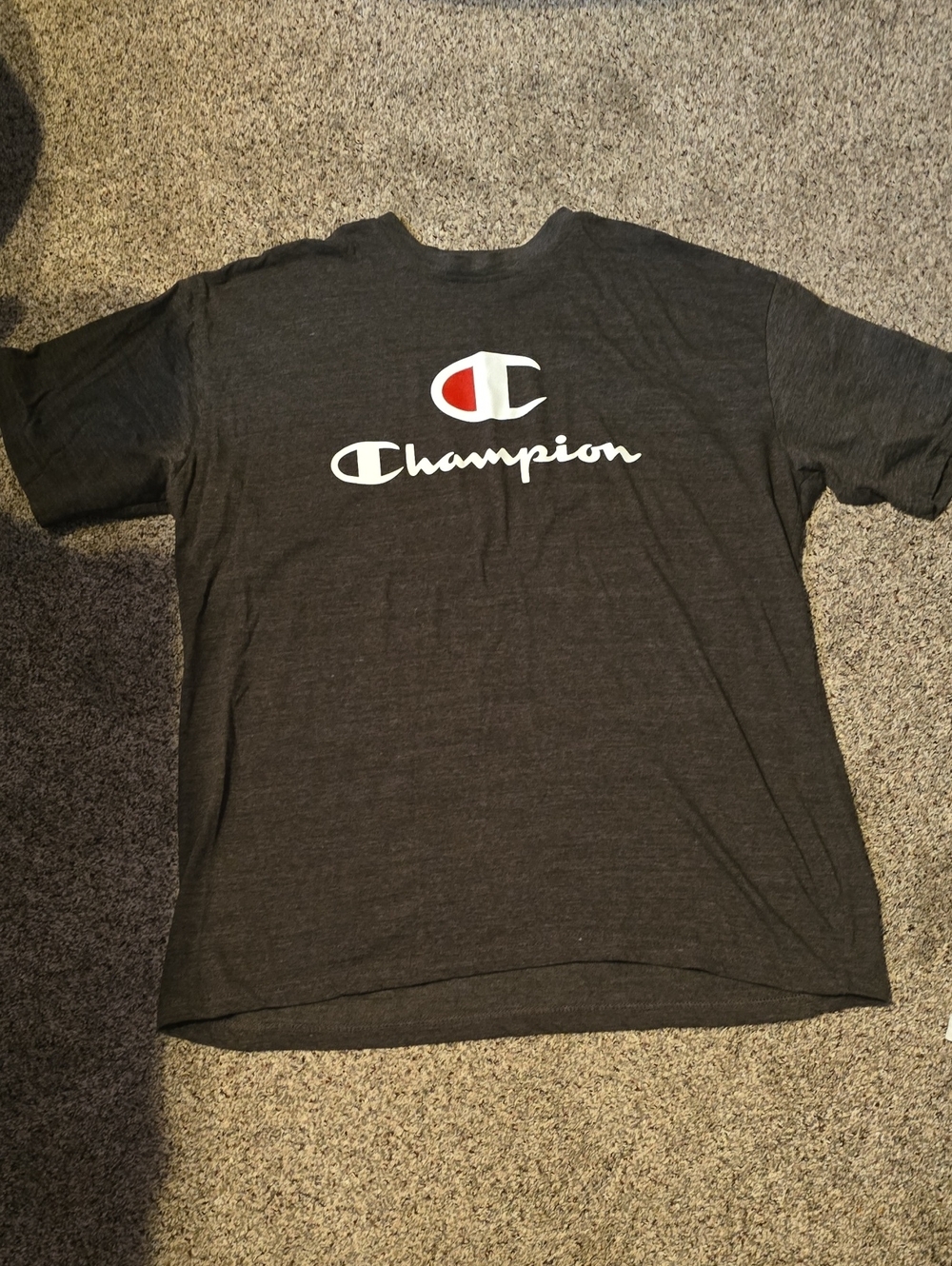 Champion Short Sleeve Logo Tee in Charcoal with Red Accent - Picture 1 of 3